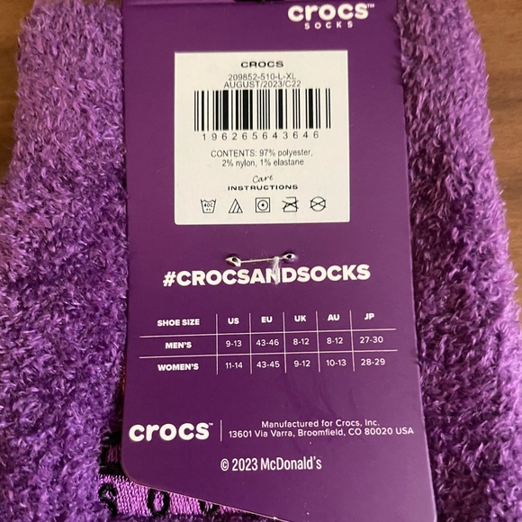 *FIRM* New McDonalds X Crocs Grimace Cozzzy Sandal Slides M 8 W 10 & L/XL Socks - Picture 8 of 8